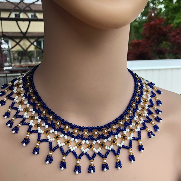 Vintage cleopatra indian seed bead necklace collar - Picture 1 of 9